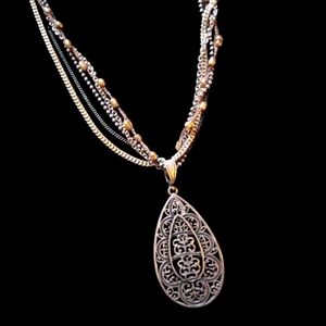 Vintage Teardrop Pendant & Multi-Strand Necklace